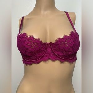 Victoria’s Secret Dream Angels Wicked Unlined Lace Balconette Magenta Bra 32C